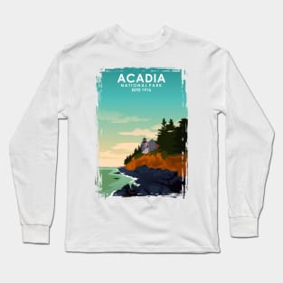 Acadia National Park Vintage Minimal Retro Travel Poster Long Sleeve T-Shirt